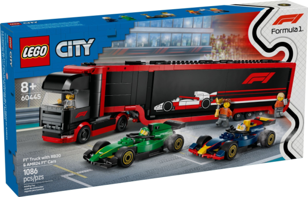 LEGO City F1 Truck with RB20 & AMR24 F1 Cars 60445